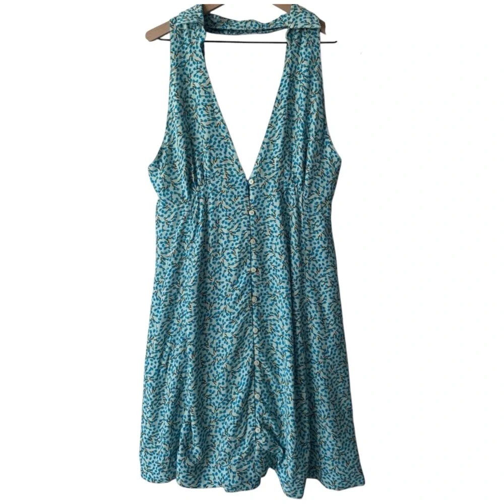 Free People C’est La Vie Collared Plunge Blue Floral‎ Backless Wrap Mini Dress 2 - Picture 8 of 11